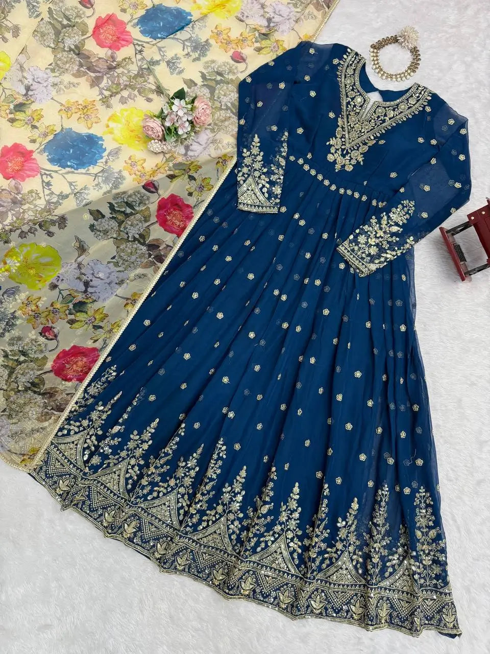 Embroidered Georgette Anarkali Gown Set with Dupatta