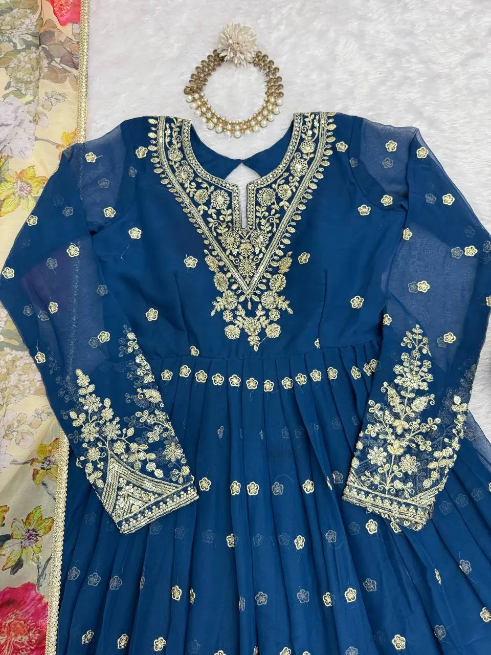 Embroidered Georgette Anarkali Gown Set with Dupatta