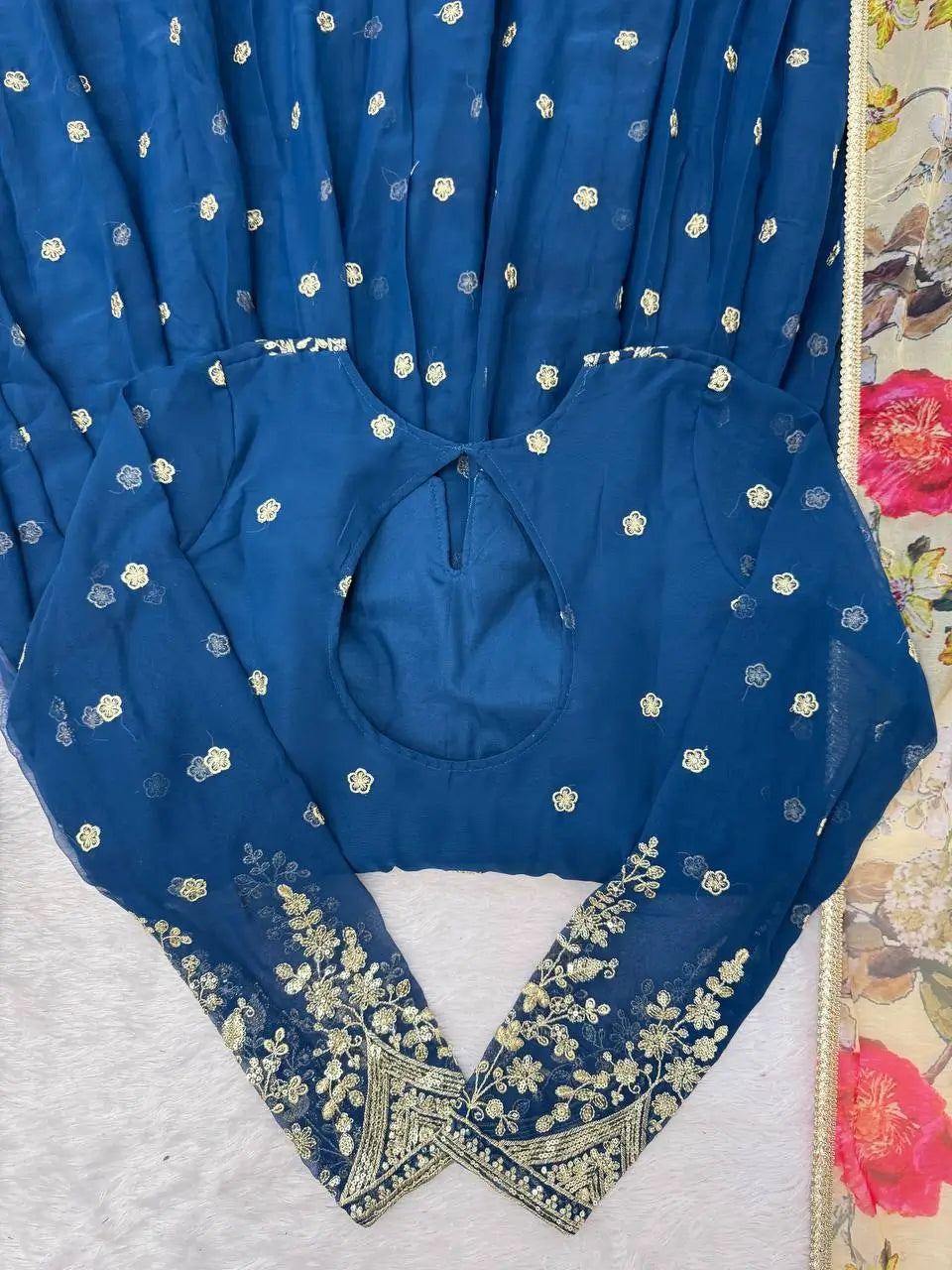 Embroidered Georgette Anarkali Gown Set with Dupatta