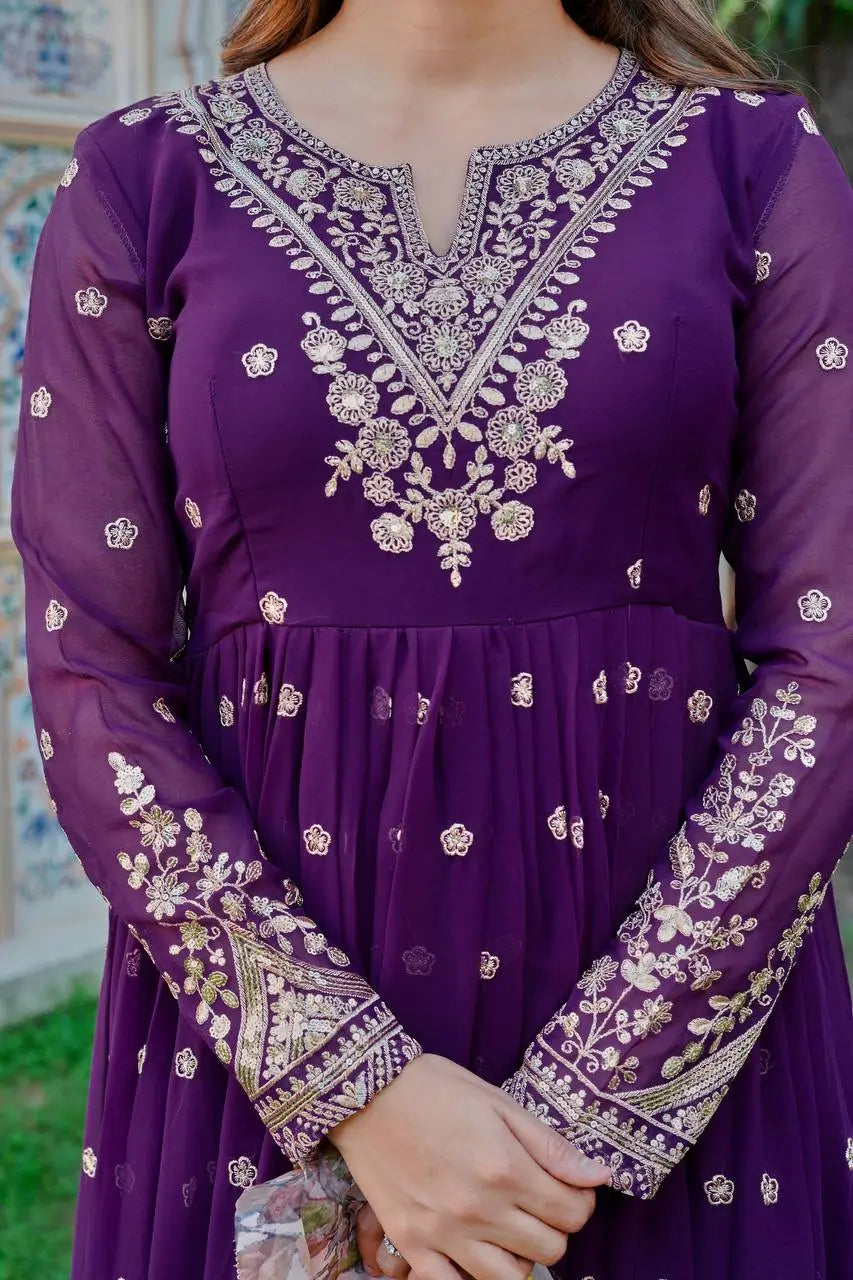 Embroidered Georgette Anarkali Gown Set with Dupatta