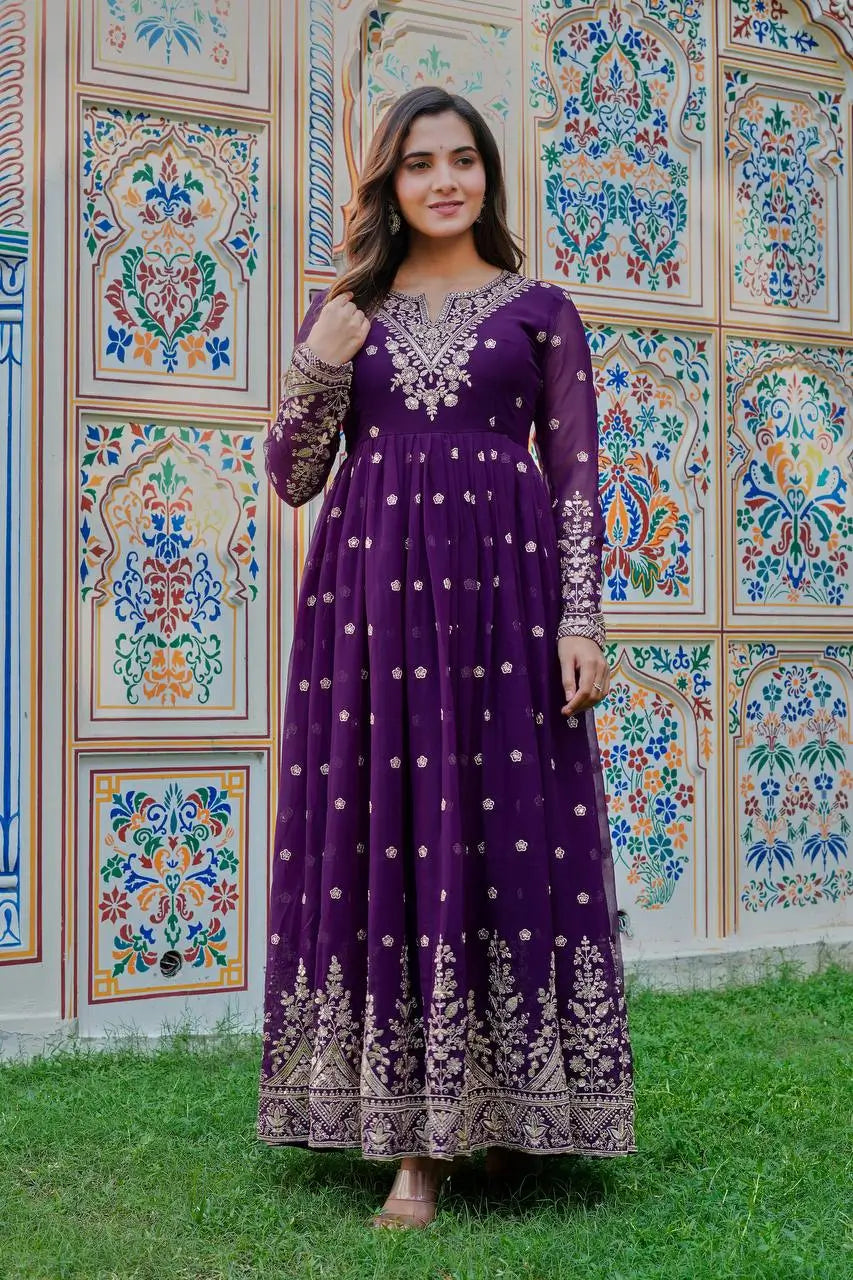 Embroidered Georgette Anarkali Gown Set with Dupatta