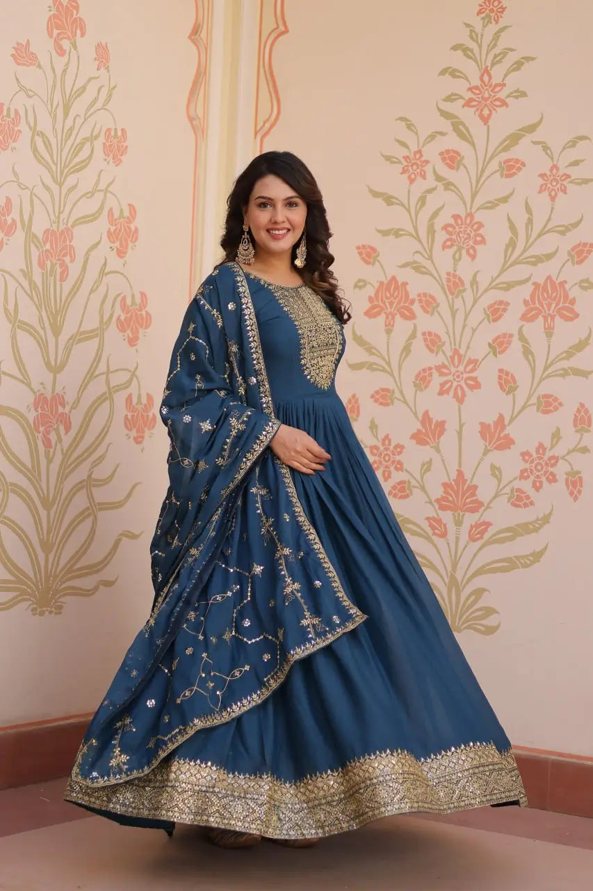 Embroidered Georgette Anarkali Gown with Dupatta