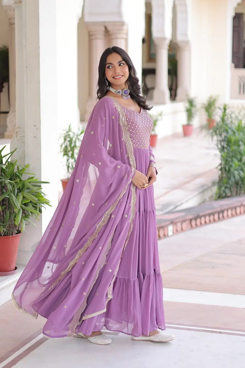Embroidered Georgette Anarkali Gown with Dupatta