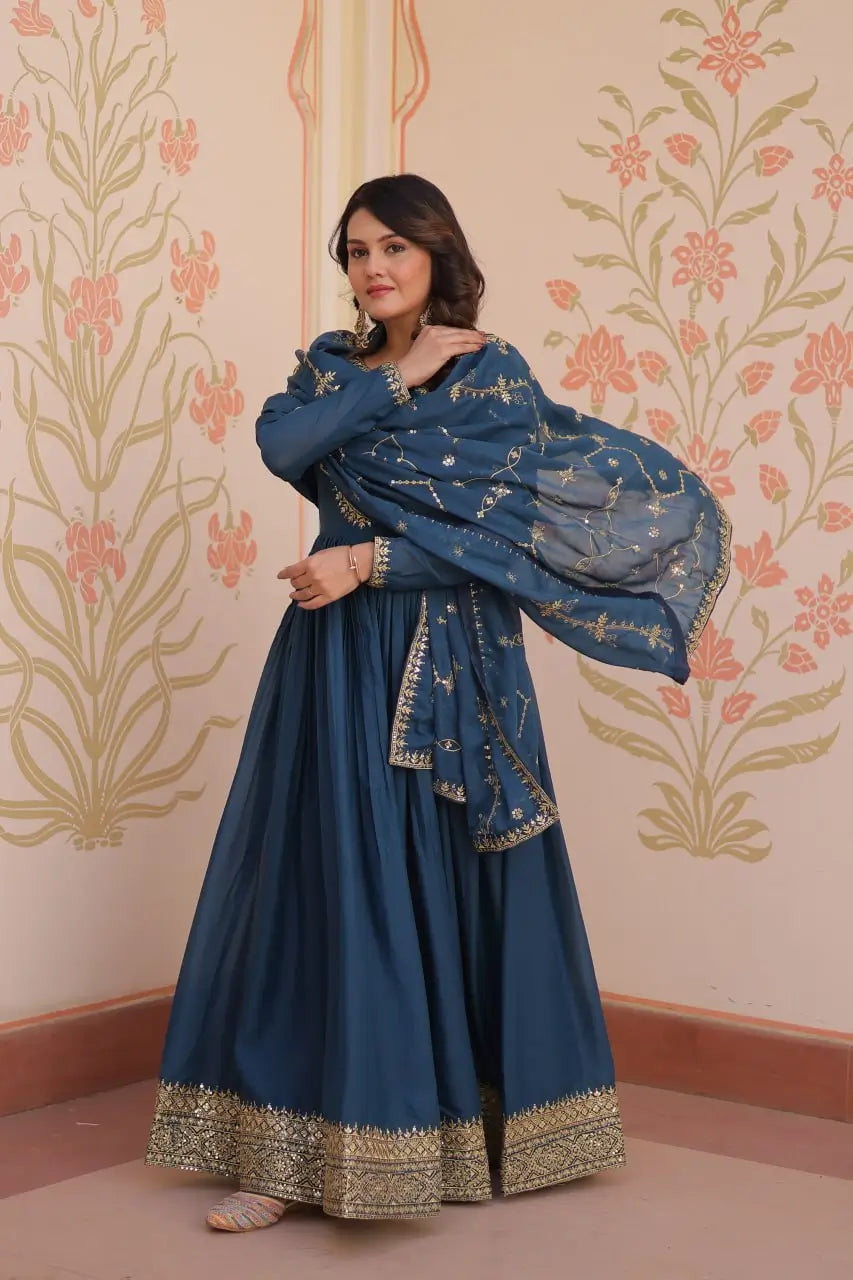 Embroidered Georgette Anarkali Gown with Dupatta
