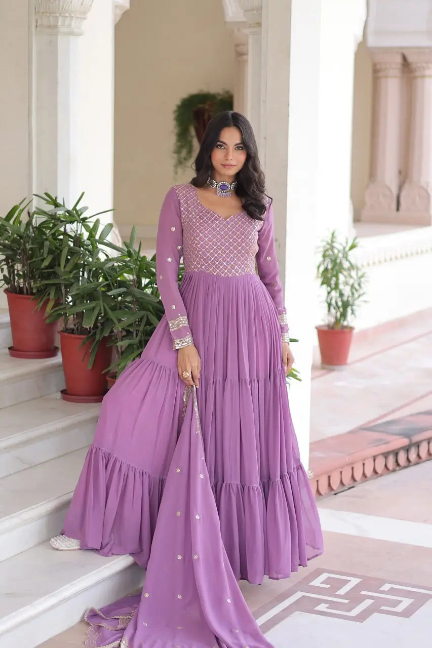 Embroidered Georgette Anarkali Gown with Dupatta