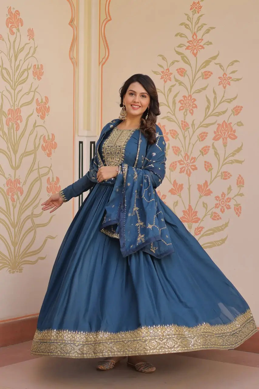 Embroidered Georgette Anarkali Gown with Dupatta