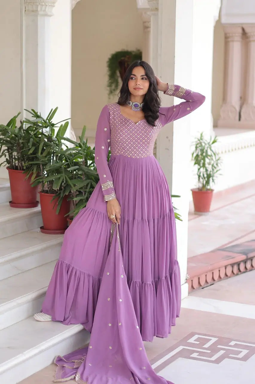 Embroidered Georgette Anarkali Gown with Dupatta