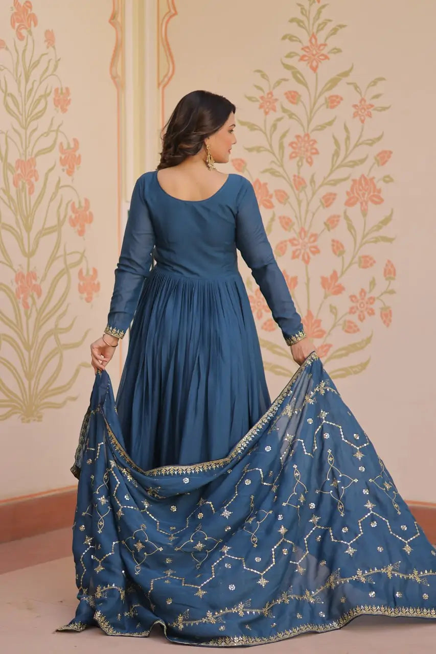 Embroidered Georgette Anarkali Gown with Dupatta
