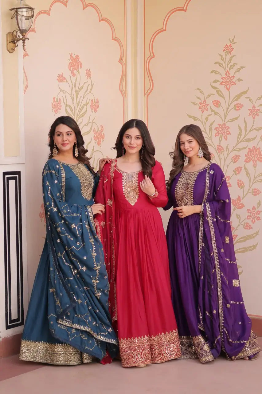 Embroidered Georgette Anarkali Gown with Dupatta