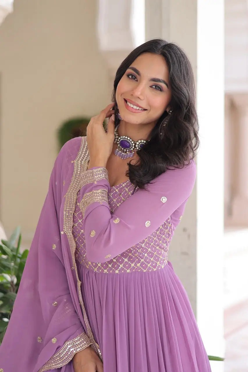 Embroidered Georgette Anarkali Gown with Dupatta