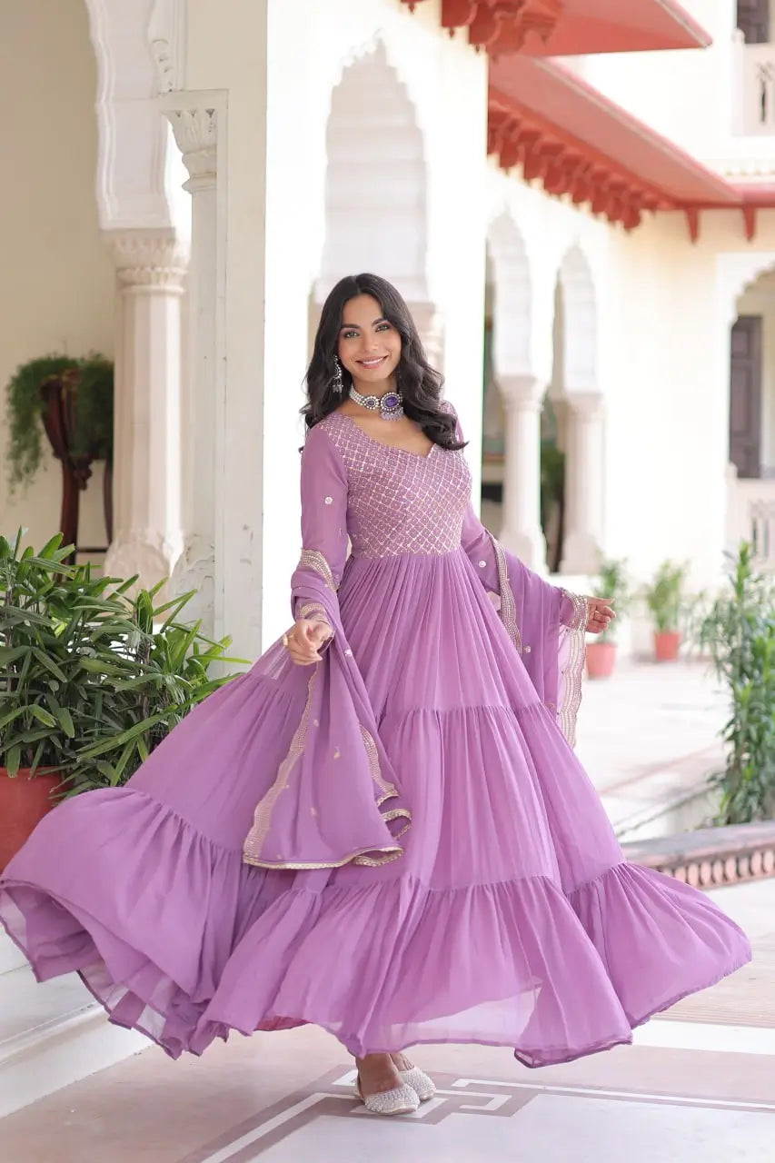 Embroidered Georgette Anarkali Gown with Dupatta