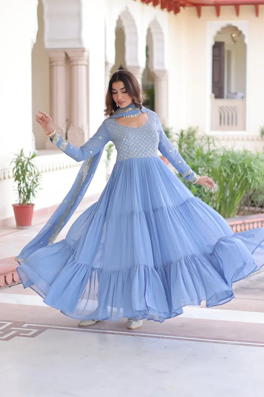 Embroidered Georgette Anarkali Gown with Dupatta