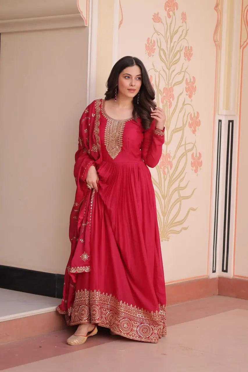 Embroidered Georgette Anarkali Gown with Dupatta