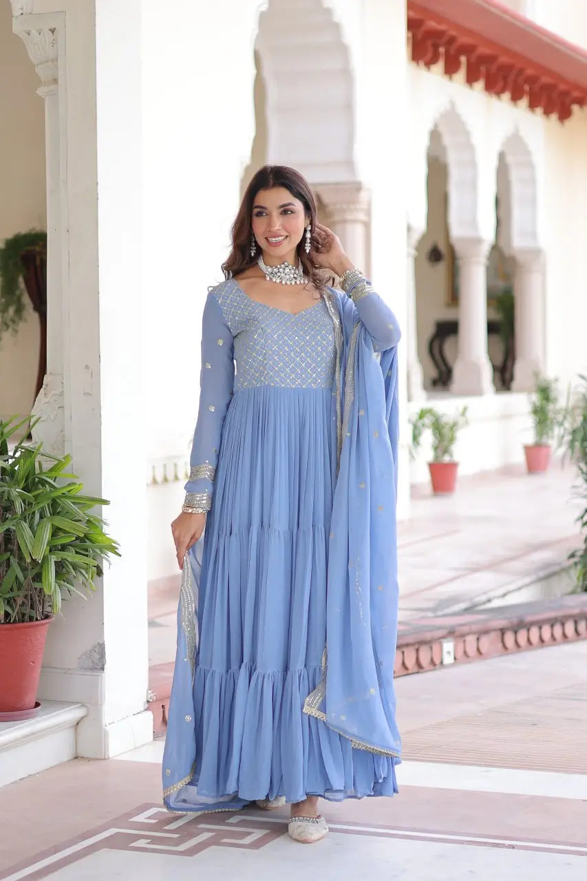 Embroidered Georgette Anarkali Gown with Dupatta