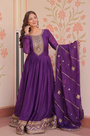 Embroidered Georgette Anarkali Gown with Dupatta