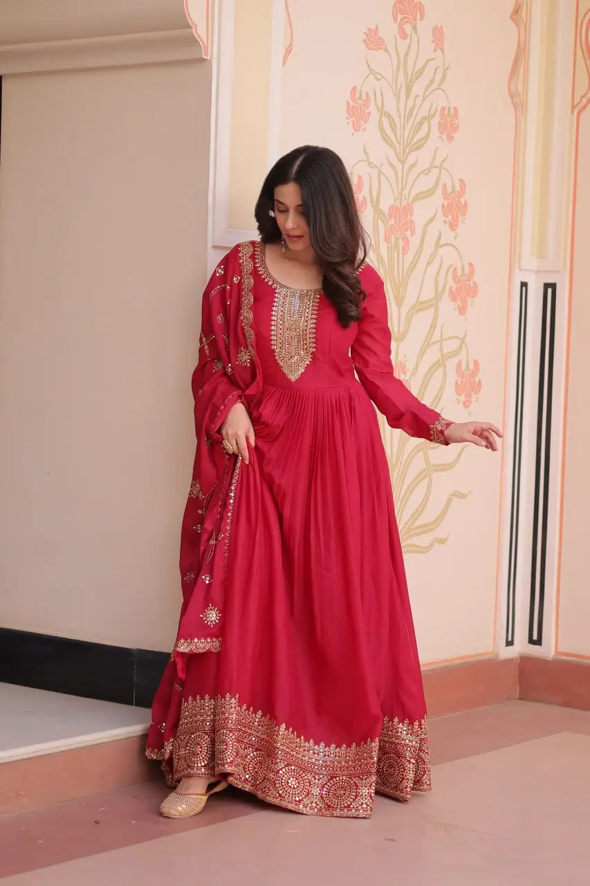 Embroidered Georgette Anarkali Gown with Dupatta