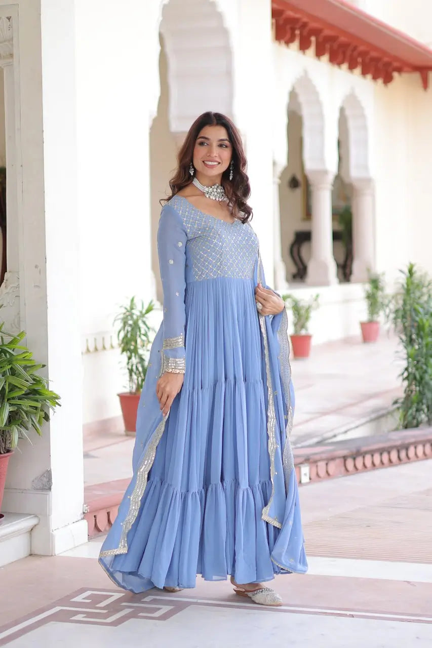 Embroidered Georgette Anarkali Gown with Dupatta