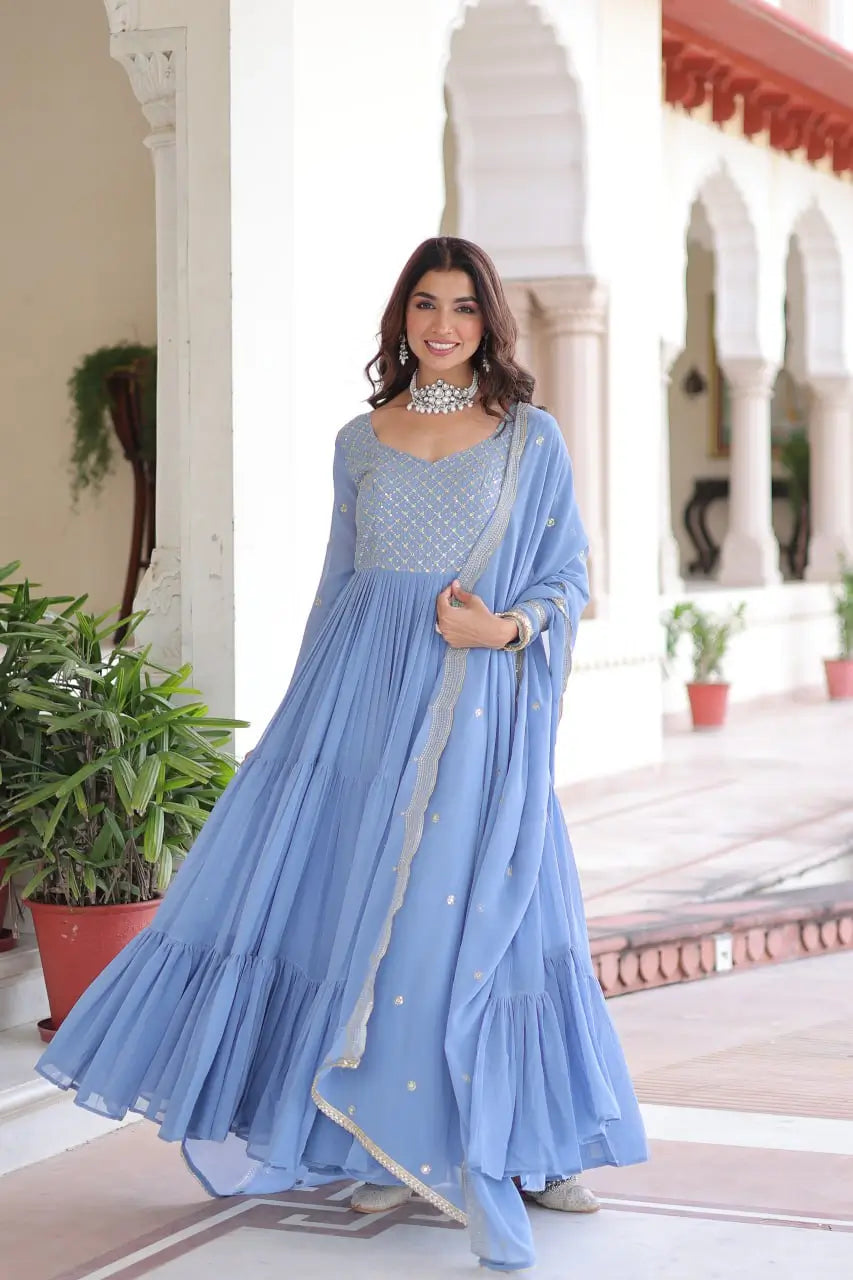 Embroidered Georgette Anarkali Gown with Dupatta