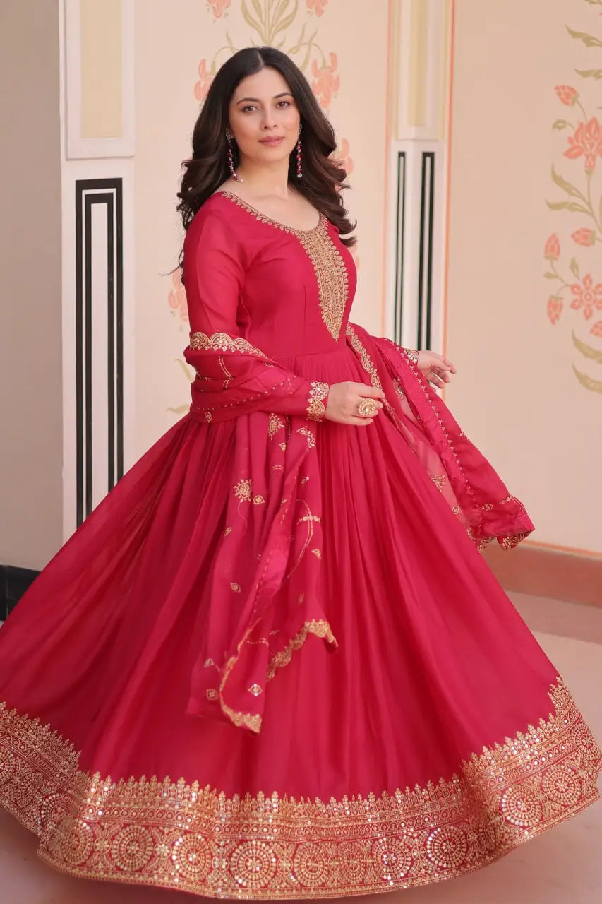 Embroidered Georgette Anarkali Gown with Dupatta