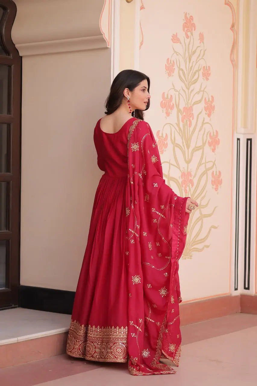 Embroidered Georgette Anarkali Gown with Dupatta
