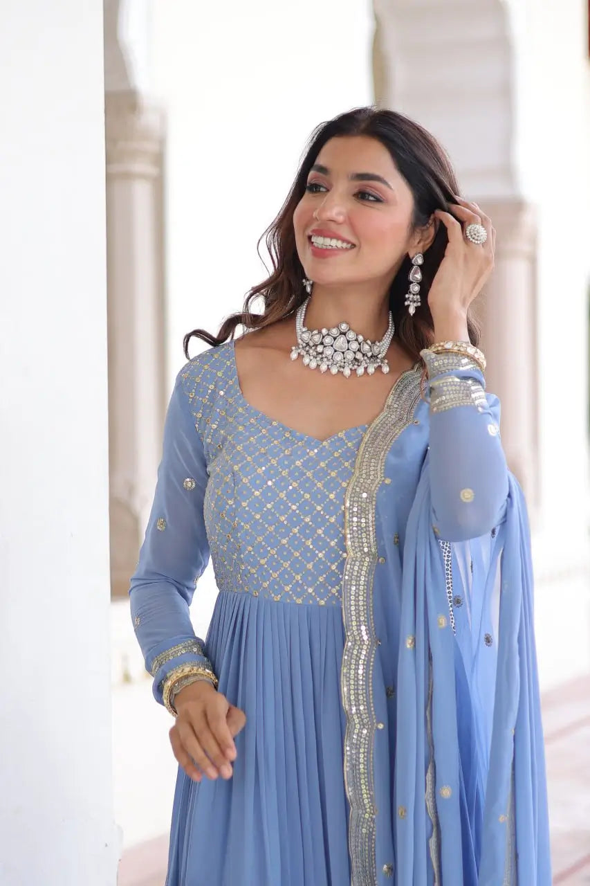 Embroidered Georgette Anarkali Gown with Dupatta