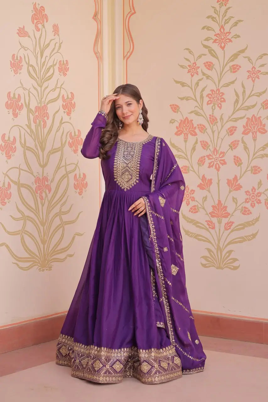 Embroidered Georgette Anarkali Gown with Dupatta