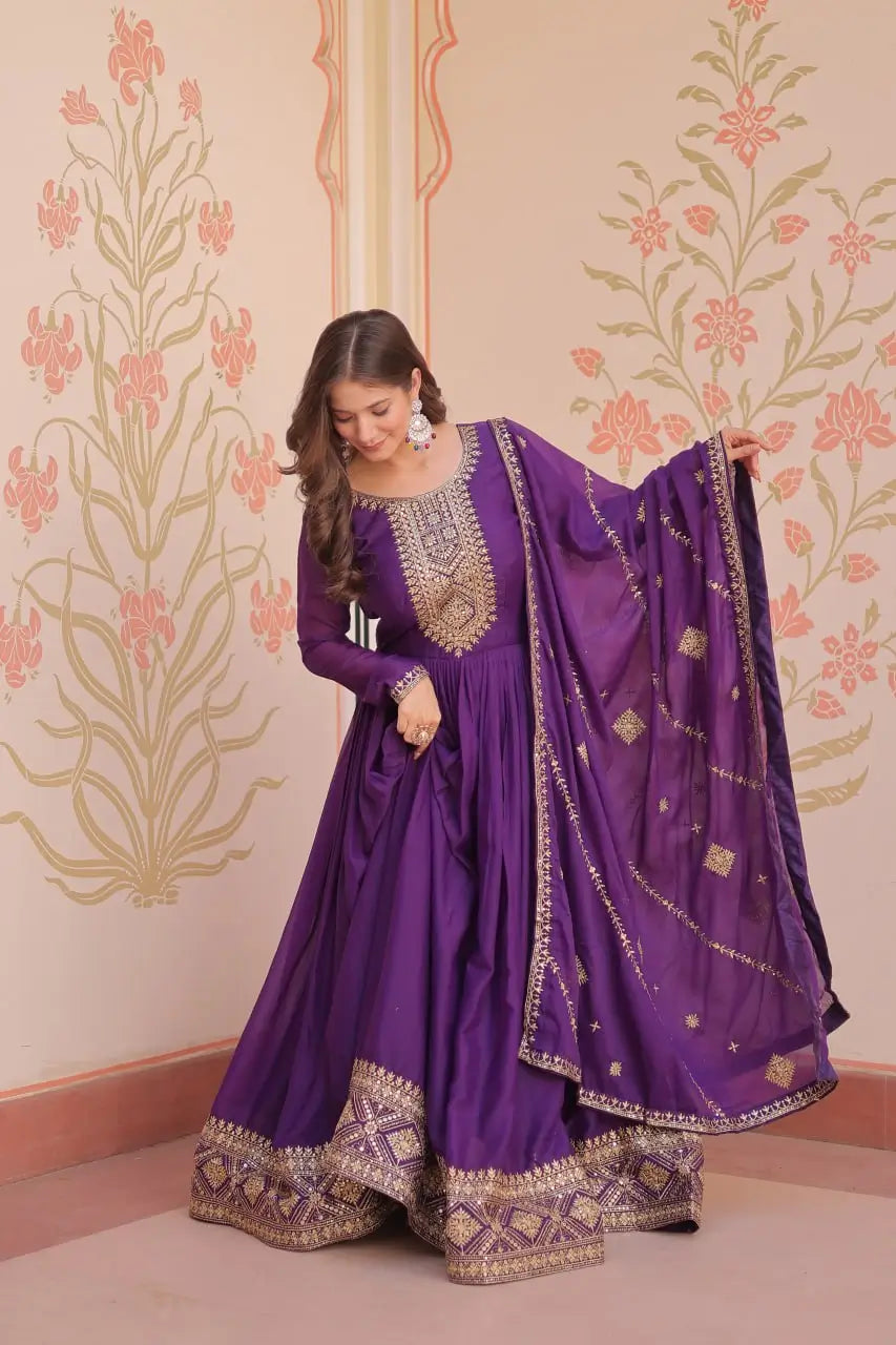 Embroidered Georgette Anarkali Gown with Dupatta