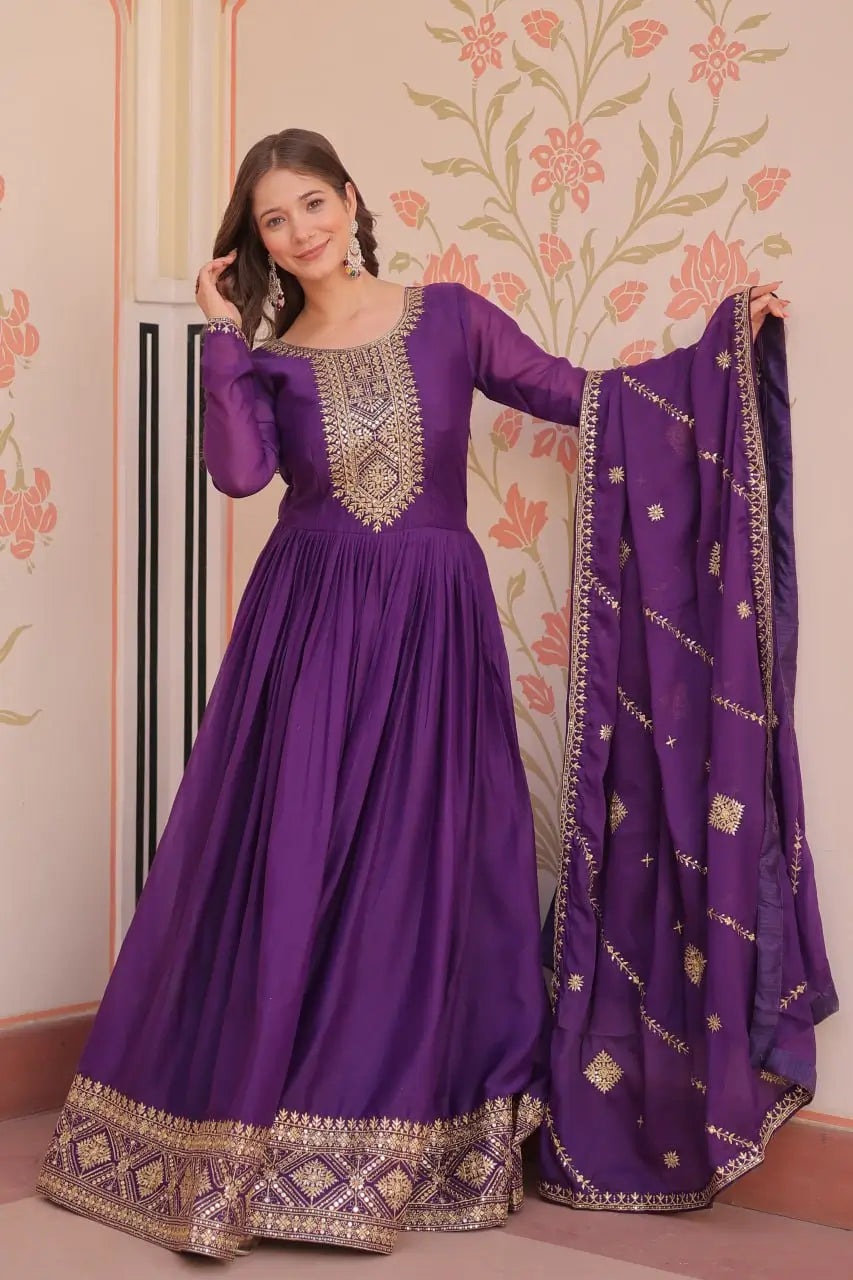 Embroidered Georgette Anarkali Gown with Dupatta