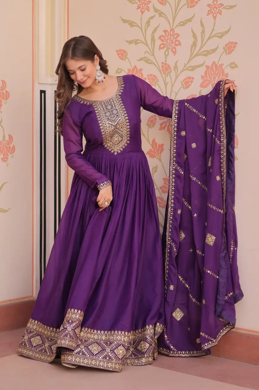 Embroidered Georgette Anarkali Gown with Dupatta