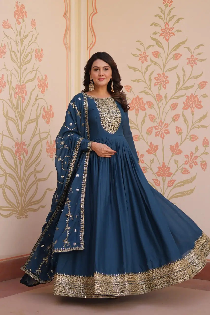 Embroidered Georgette Anarkali Gown with Dupatta