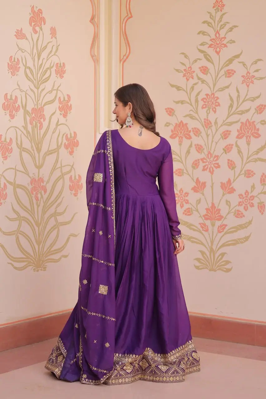 Embroidered Georgette Anarkali Gown with Dupatta