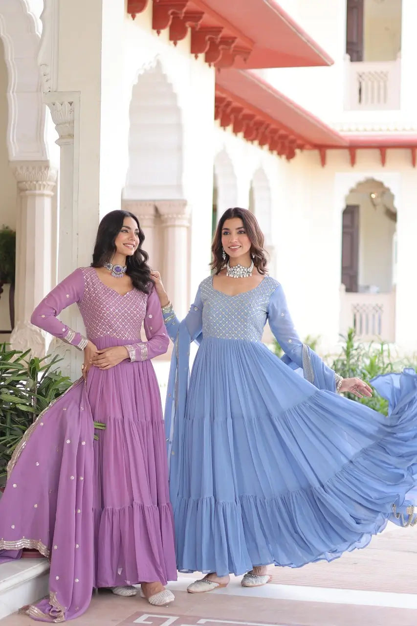 Embroidered Georgette Anarkali Gown with Dupatta
