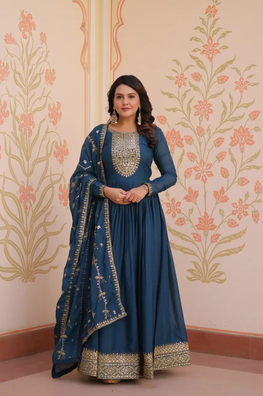 Embroidered Georgette Anarkali Gown with Dupatta