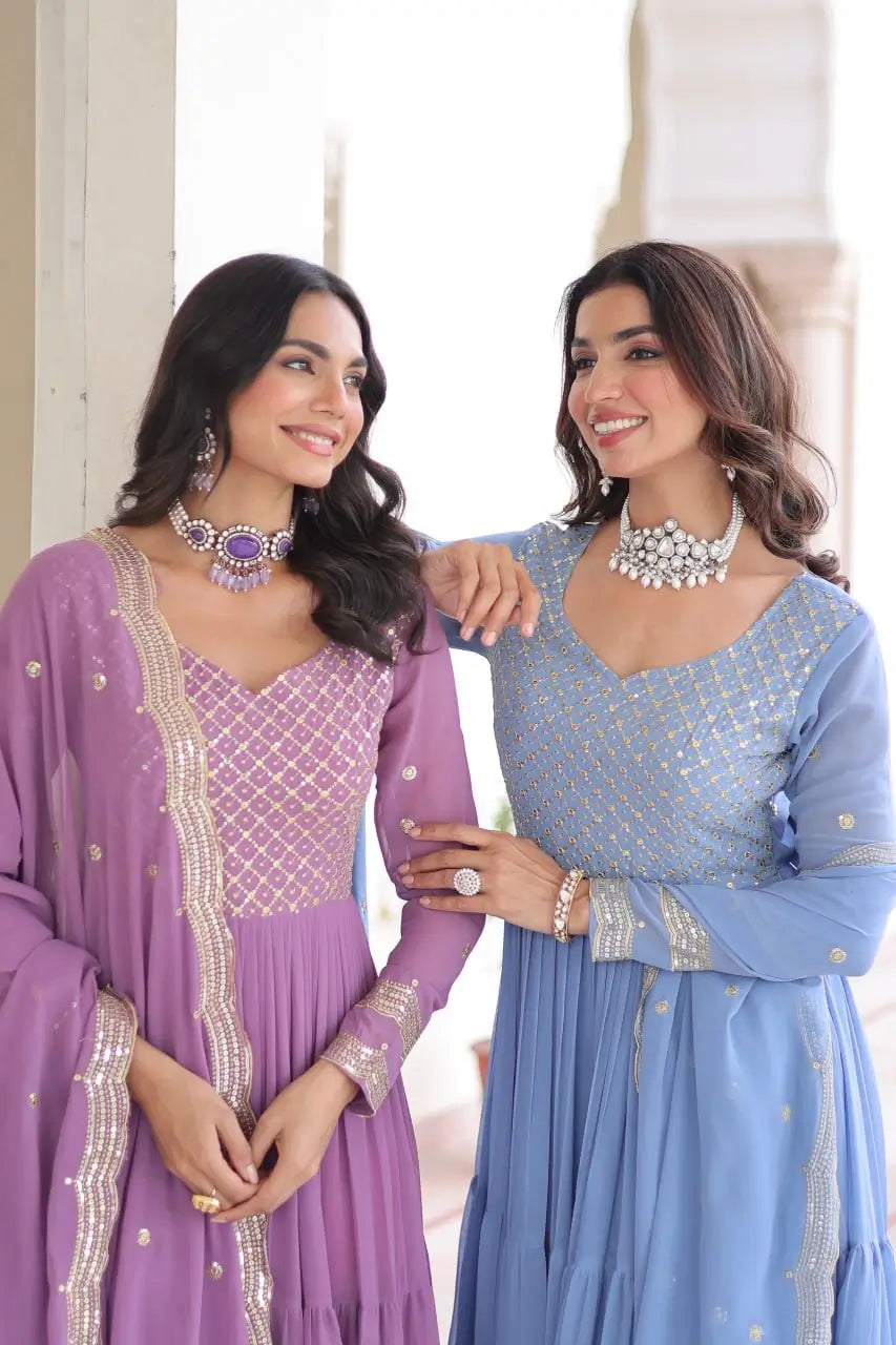 Embroidered Georgette Anarkali Gown with Dupatta