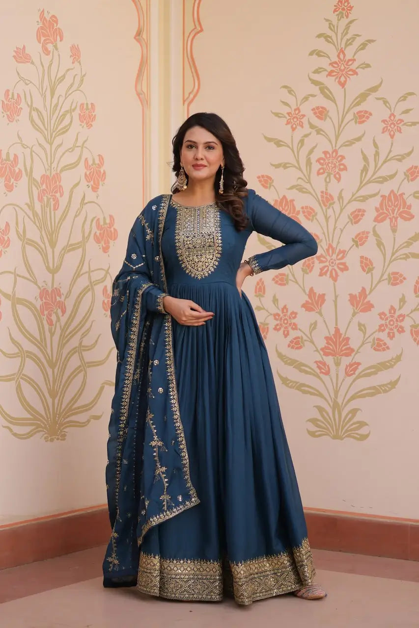 Embroidered Georgette Anarkali Gown with Dupatta