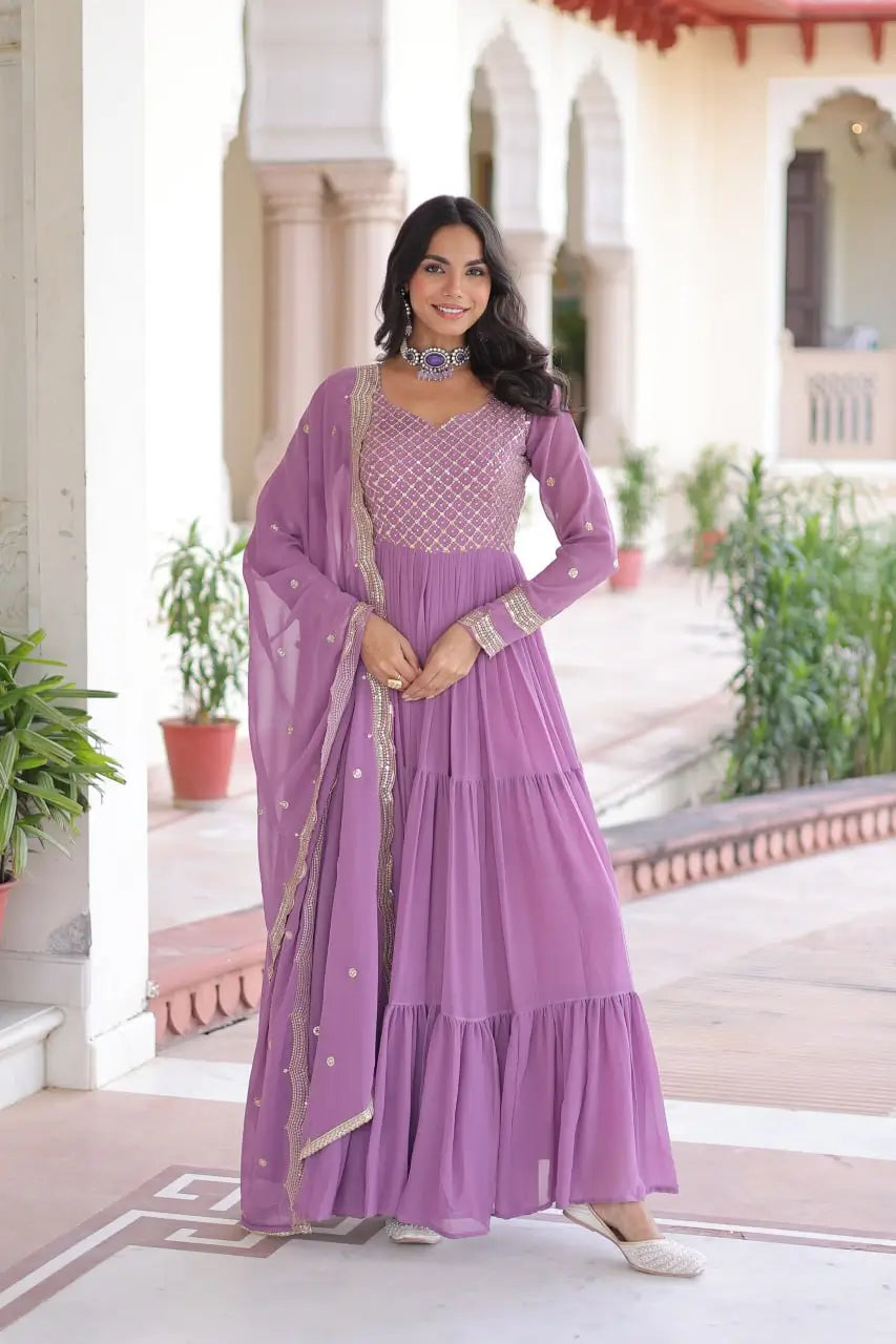 Embroidered Georgette Anarkali Gown with Dupatta