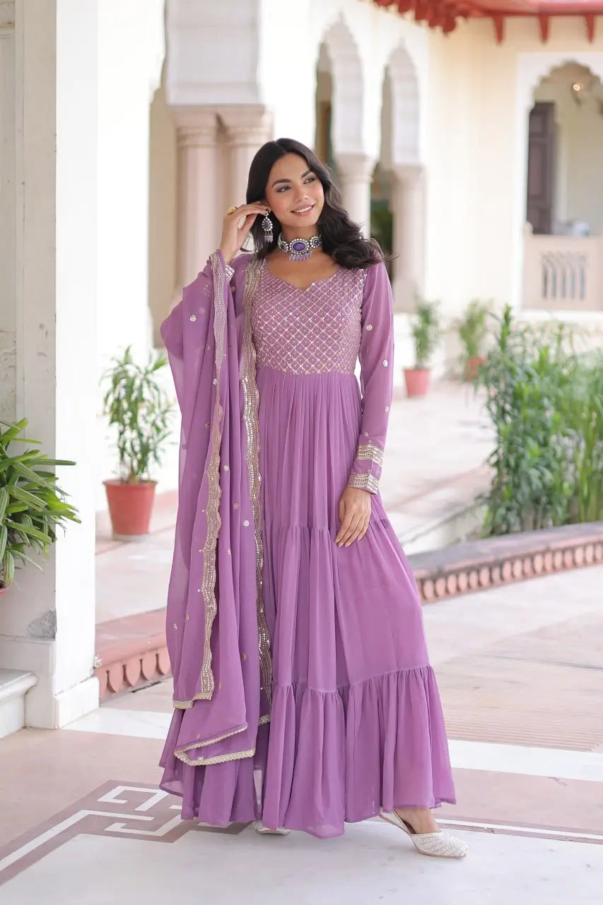 Embroidered Georgette Anarkali Gown with Dupatta