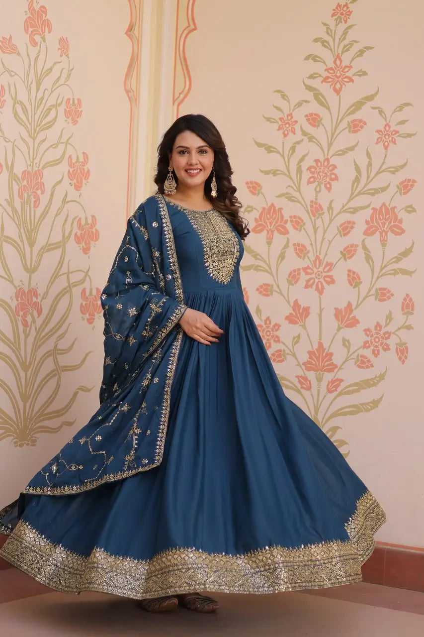 Embroidered Georgette Anarkali Gown with Dupatta