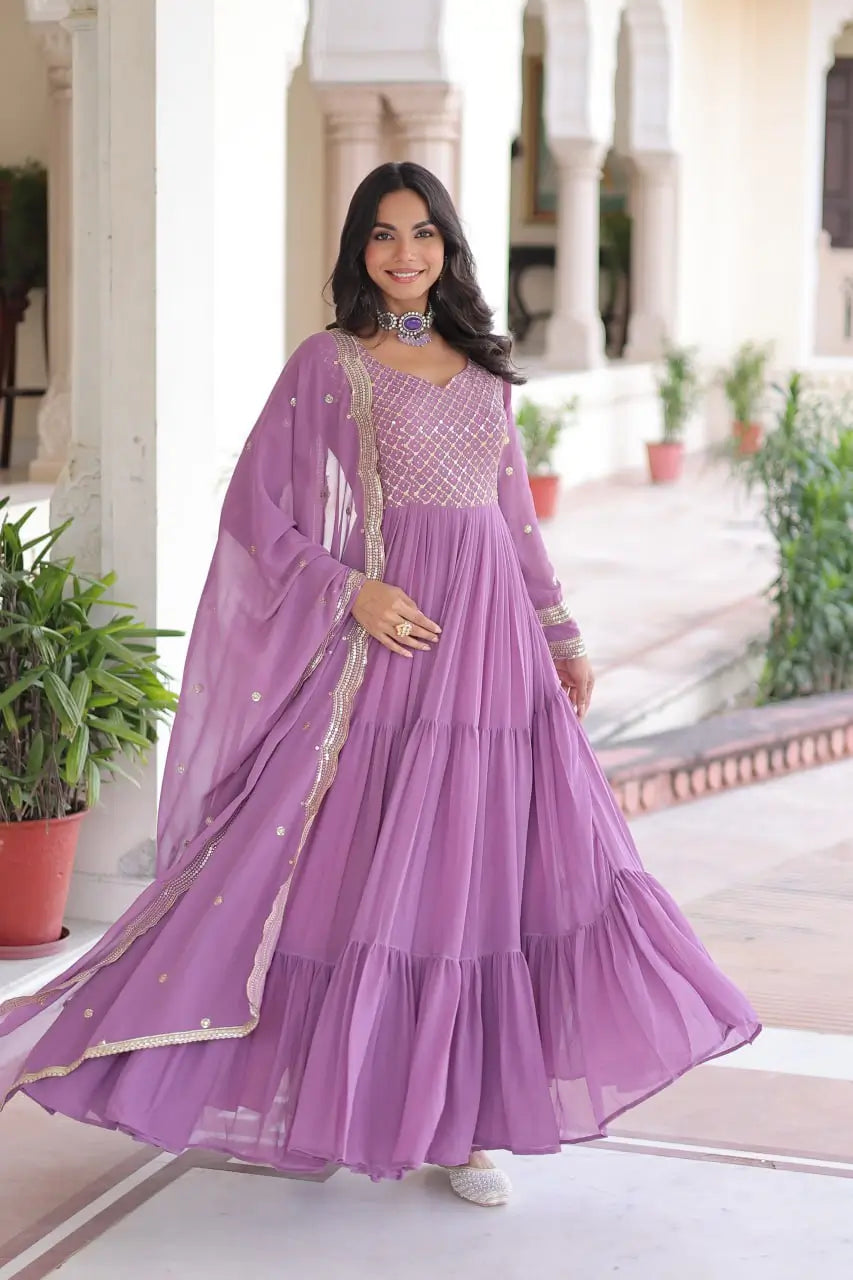 Embroidered Georgette Anarkali Gown with Dupatta