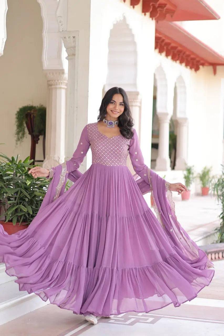Embroidered Georgette Anarkali Gown with Dupatta
