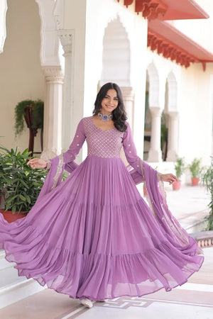 Embroidered Georgette Anarkali Gown with Dupatta