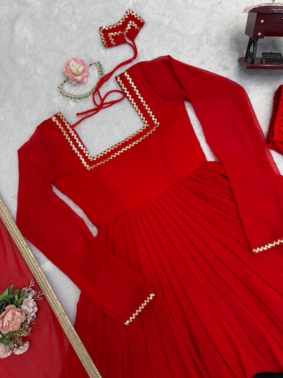 Embroidered Georgette Anarkali Suit Set with Dupatta