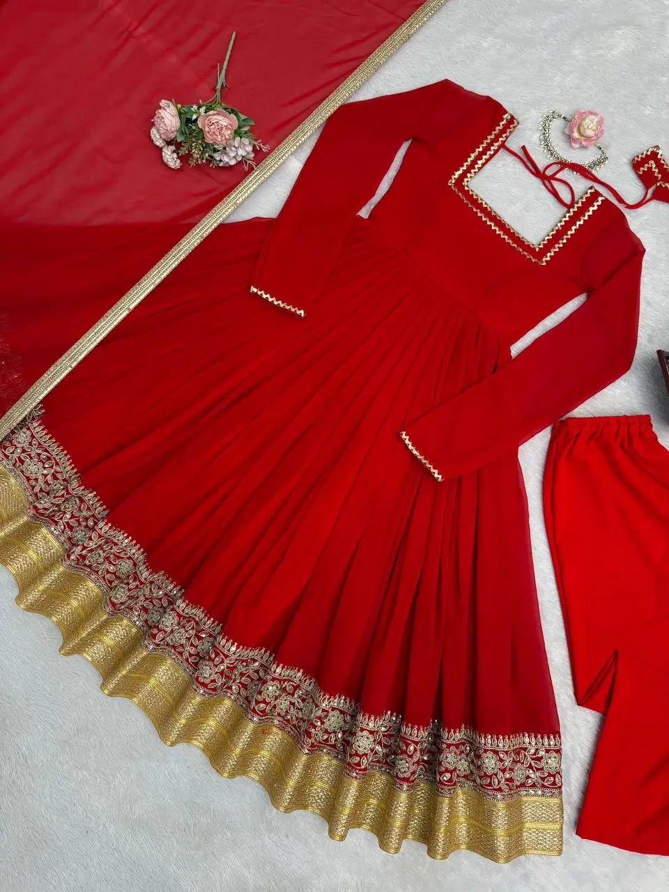 Embroidered Georgette Anarkali Suit Set with Dupatta