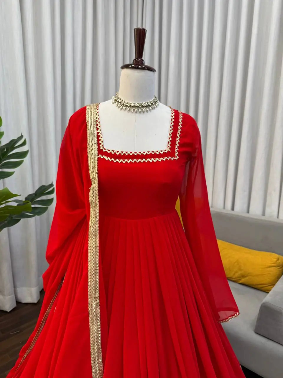 Embroidered Georgette Anarkali Suit Set with Dupatta