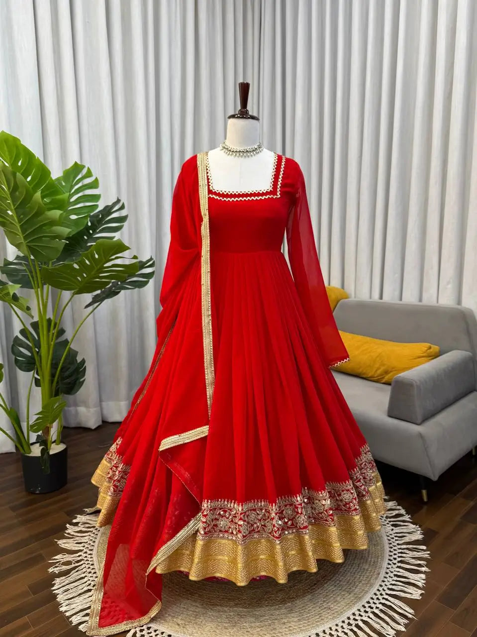Embroidered Georgette Anarkali Suit Set with Dupatta