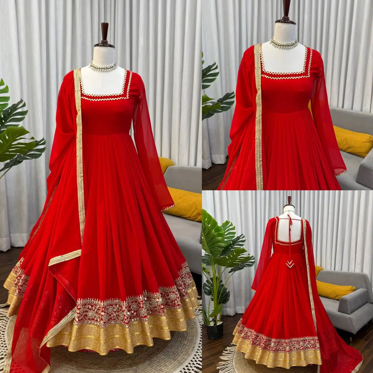 Embroidered Georgette Anarkali Suit Set with Dupatta