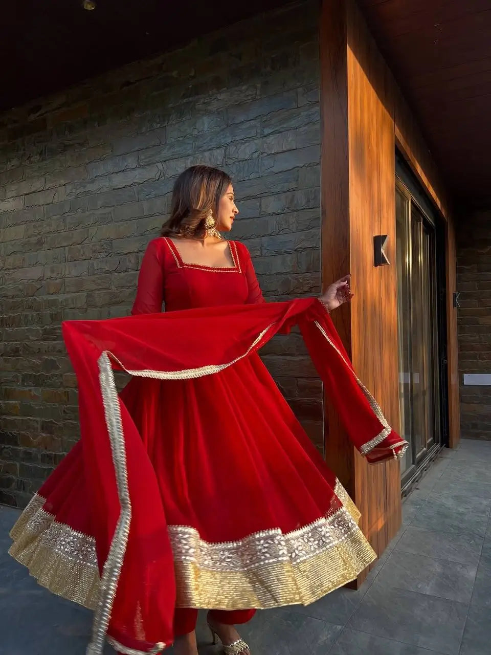 Embroidered Georgette Anarkali Suit Set with Dupatta