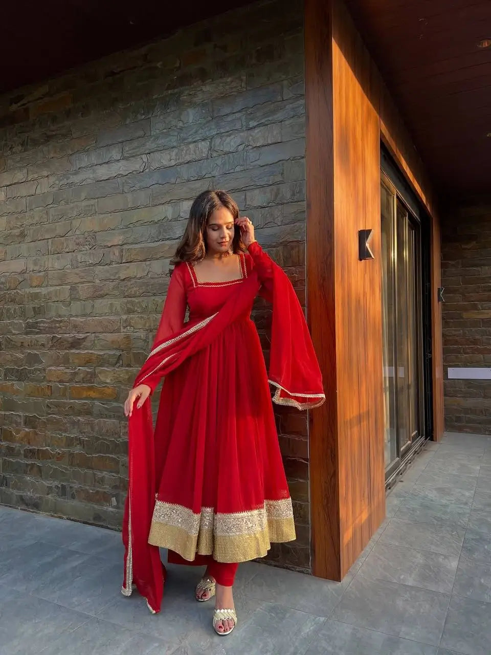 Embroidered Georgette Anarkali Suit Set with Dupatta