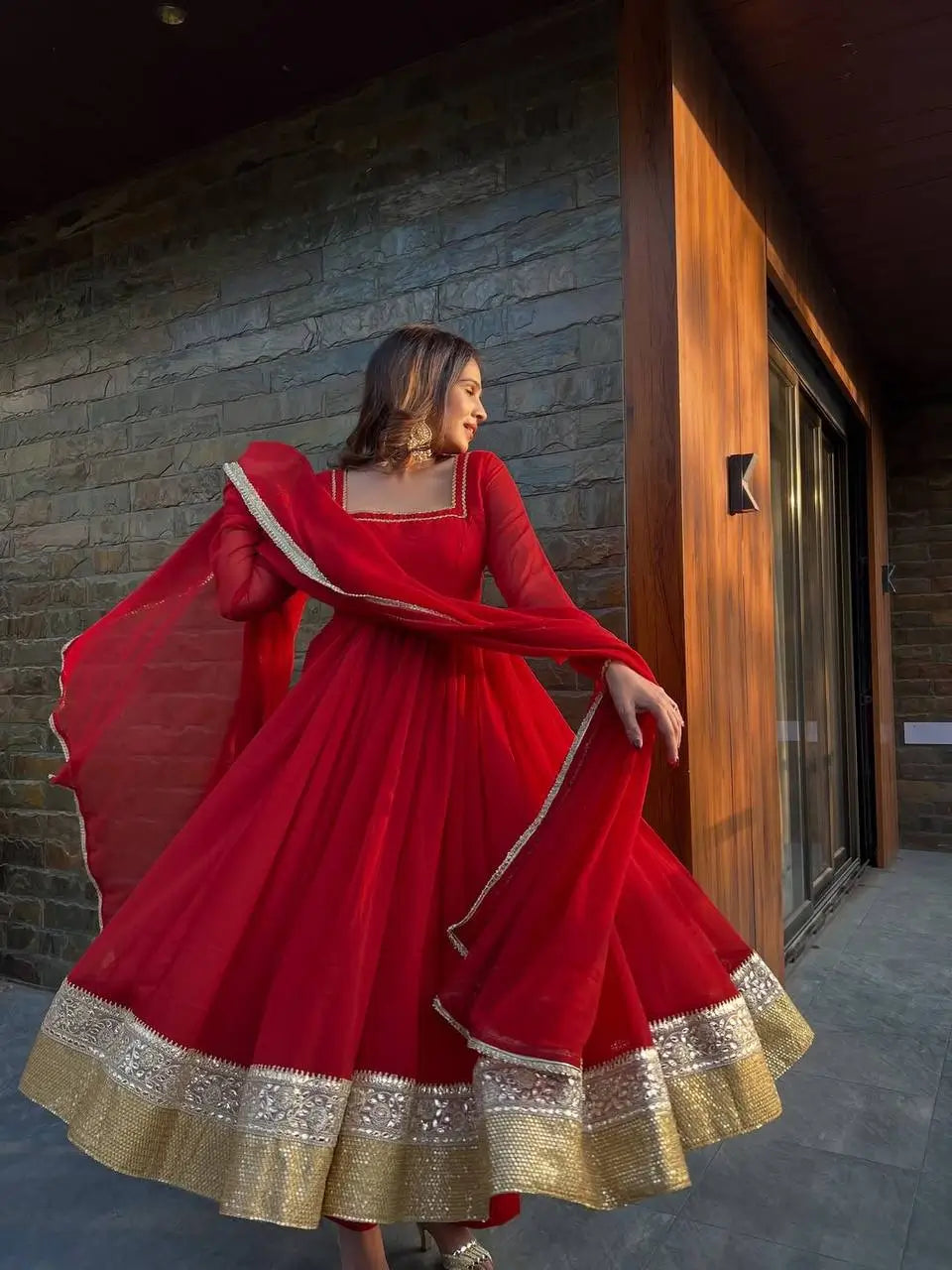 Embroidered Georgette Anarkali Suit Set with Dupatta