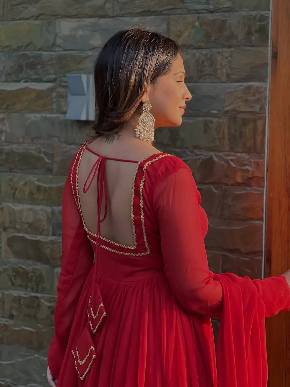 Embroidered Georgette Anarkali Suit Set with Dupatta